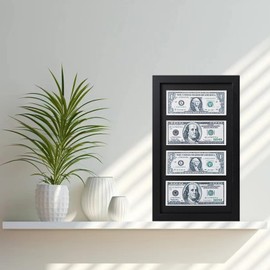 4 Dollar Bill Frame,Dollar Bill Holder,Multi Picture Frame,First Dollar Bill Frame,Creative Wooden Picture Frame 2.5x6 Inch Black Dollar Bill Picture Frame with Mat.Includes Easel and Wall Mount.