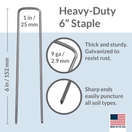 Pinnacle Mercantile Galvanized Garden Landscape Staples Fabric Anchor Pins Anti Rust 6 inch Strong 11 Gauge Steel USA … (200, 9 Gauge)