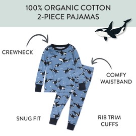 HonestBaby 2-Piece Pajamas Sleepwear PJs 100% Organic Cotton for Baby, Toddler, Kids, Boy, Whales, 24 Months