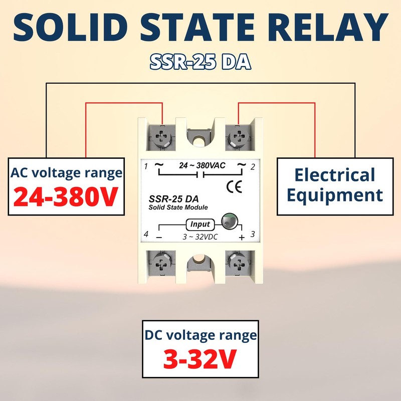 MAKERELE SSR-25DA Solid State Relay Input 3-32V DC to Output