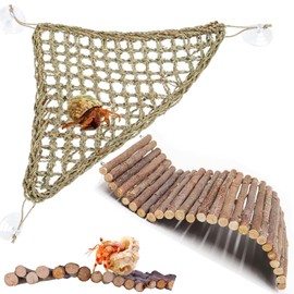 Adullpony Bearded Dragon Tank Accessories Set: Reptile Habitat Decor with Climbing Hammock Toys, Natural Wood Hideout for Hermit Crab, Lizard, Leopard Gecko,Crested,Tortoise, Snake