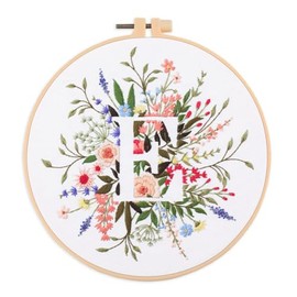 Abillyn Embroidery Starter Kit English Letter E and Flowers Stamped with Printed Pattern Cross Stitch Embroidery Kits (Letter E)