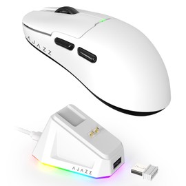 MAGIC-REFINER X AJAZZ AJ159P Wireless Gaming Mouse with Magnetic RGB Charging Dock, Gaming Mouse for Wired PCs 2.4G/USB-C, PAW3395 Sensor, 6 Adjustable DPI Up to 26000 for PC/Mac White