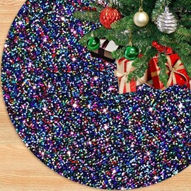 PATYDEST 60 Inches Tree Skirt Large Rainbow Christmas Tree Skirts Velvet Sequined Christmas Tree Skirt Glitter Sparkle Xmas Tree Skirt Rustic Paillette Tree Base Cover for Christmas Day Ornaments