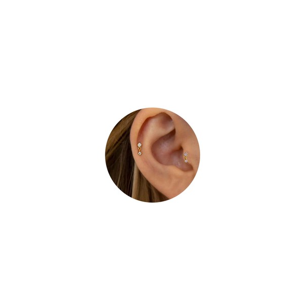 2 Pairs 20G/18G/16G Dainty Stud Earrings, Cubic Zirconia Screw Flat