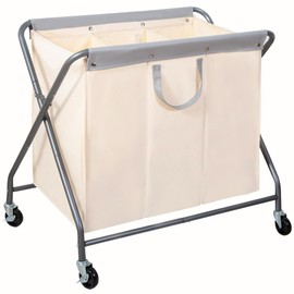 STORAGE MANIAC 160L Laundry Hamper with Wheels, Rolling Laundry Basket, Heavy Duty Laundry Sorter with Removable Bag, Folding X Frame Laundry Organizer Cart for Easy to Store, 3 Section