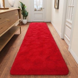 DETUM Red Rug 2x10 Feet - Fluffy Red Runner Rugs for Bedroom Shaggy 2' X 10' Living Room Rug Soft Rugs for Kids Room Non-Slip Nursery Office Dorm Washable Carpets Home Decor