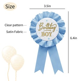 YHEZXUN Birthday Boy Tinplate Badge Pin Sky blue Satin Fabric Happy Birthday Themed Button Pin Party Decorations Award Ribbon Badge