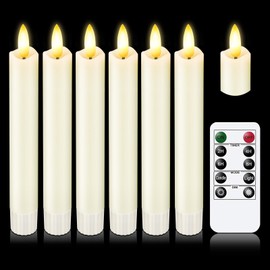KSWING Upgraded Real Wax Short LED Flameless Taper Candles with Remote, 6 PCS White Candlesticks Battery Operated 3D Flickering - 6" Realistic Fake Candle Sticks for Home/Wedding/Fireplace Xmas Decor
