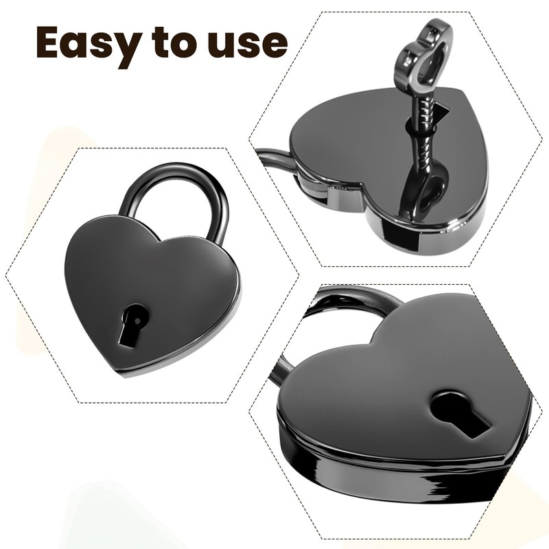 Pack of 2 Small Heart Lock with Key Metal Small