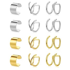 JFORYOU Ear Cuff Ear Cuff Stainless Steel Fake Helix Clips Ring No Piercing Cartilage Earring, Metal, CZ