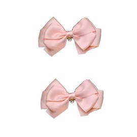 Douqu 2pc x Fashion Women Dangle Rhinestone Crystal Color Ribbon Bow Shoe Clips Charms (Pink)