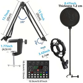 Professional Podcast Studio Equipment Kit, USB Rechargeable Condenser Microphone & Audio Interface & Sound Card, Live Streaming Equipment, Microphone Set