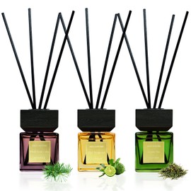 Aeeteek Reed Diffuser Set of 3, 50ml White Birch Cedar & Oud Bergamot & Green Tea Essential Oil with 15 Diffuser Sticks, Long Lasting Fragrance Air Freshener for Home,Office Decor