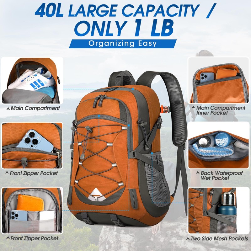 40L Packable Backpack Waterproof Hiking Backpacks Lightweight Outdoor Sport Travel