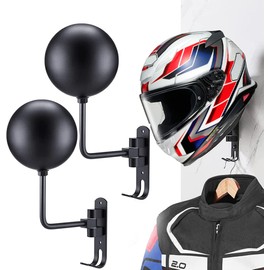 Helmet Holder, Wall Mounted Motorcycle Helmet Holder, Hat Mount Aluminium Alloy (2 Pack)