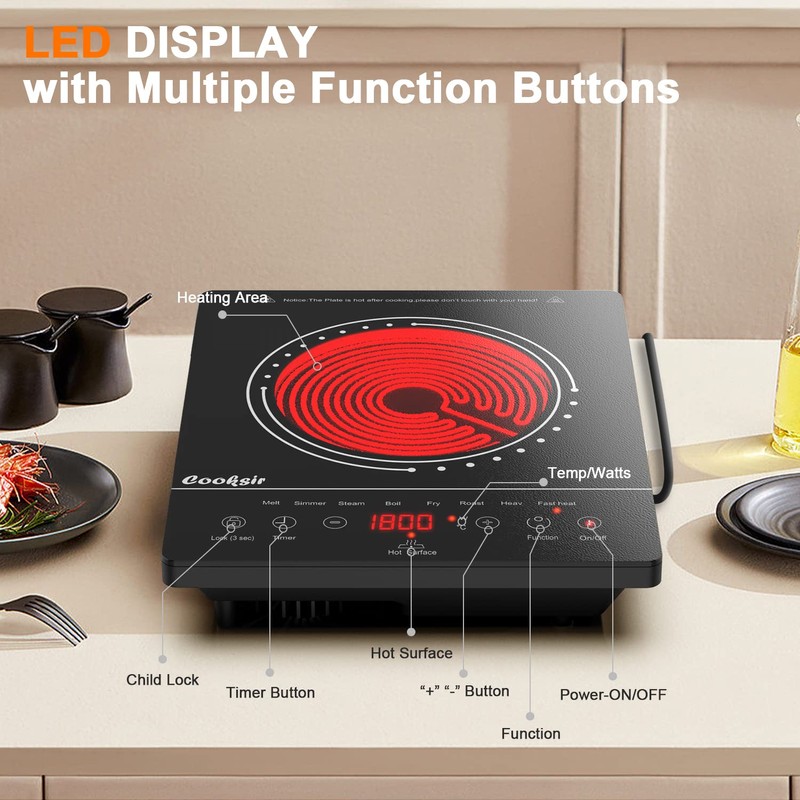 Cooksir Single Burner Electric Cooktop, Portable One Burner Electric Stove,