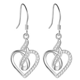 Infinity Earrings Women's 925 Sterling Silver Infinity Heart Hanging Earrings Infinity Earrings Heart Shape with Zirconia Infinity Jewellery Gift for Mother Wife Girlfriend, Sterling Silver
