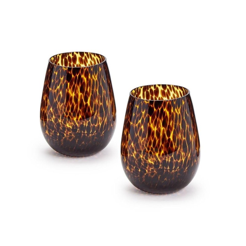 Two's Company Set of 4 Tortoise Print Stemless Wine Glass