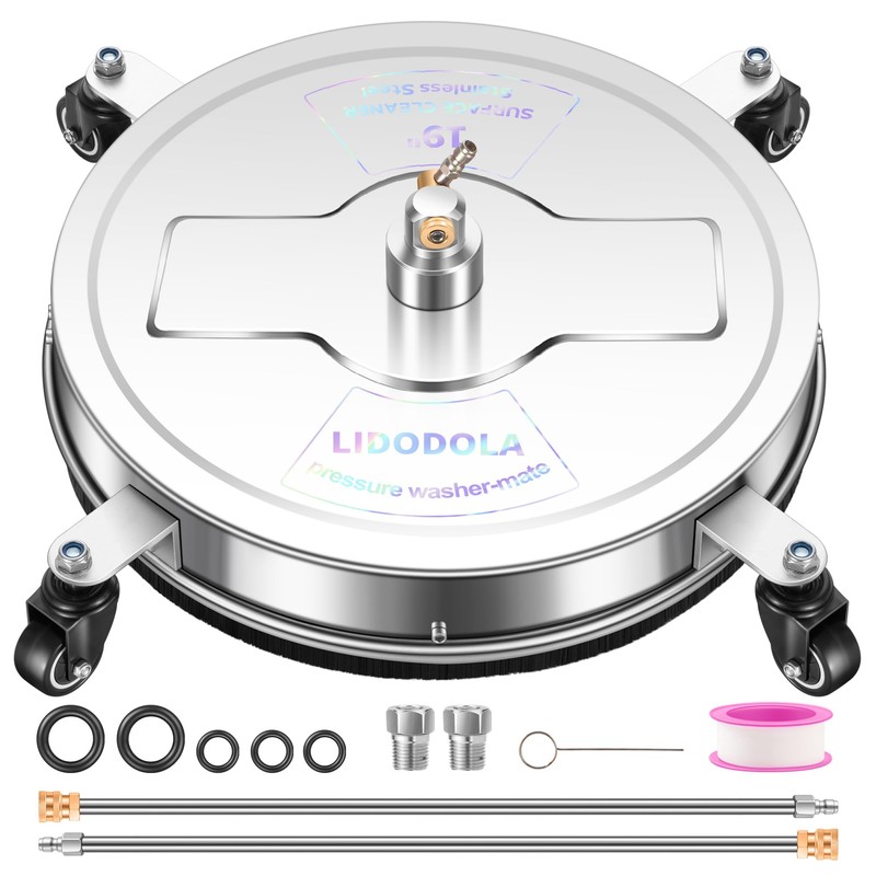 19" Pressure Washer Surface Cleaner with 4 Wheels - Stainless