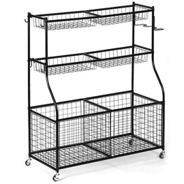 Sports Equipment Storage, Ball Storage Garage Organizer with Baskets Hooks and Wheels for Sports Gear/Toys, Steel Garage Storage System for Indoor Use