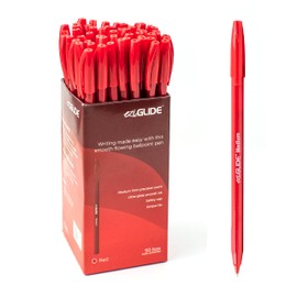 Eziglide Ballpoint Red Pens, Pack of 50 Ballpoint Pens, Smooth Writing Action - Medium Point Nib (1.0mm) Red Ball Point Pens Multipack, Ideal Red Pens for School, Work, Home stationery