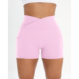 Pantalones cortos de entrenamiento para mujer, paquete de 2 piezas, cintura cruzada, gimnasio, elastano, elástico de compresión para yoga, con bolsillos laterales, Negro+rojo+azul marino+rosa, Small