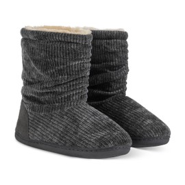 Polar Womens Slipper Boots with Sherpa Lining - Memory Foam Indoor Bootie Slipper with Anti-Slip Rubber Sole - Soft, Warm and Fluffy House Slipper - Ankle Boot Slippers - Grey AYC0837/UK8