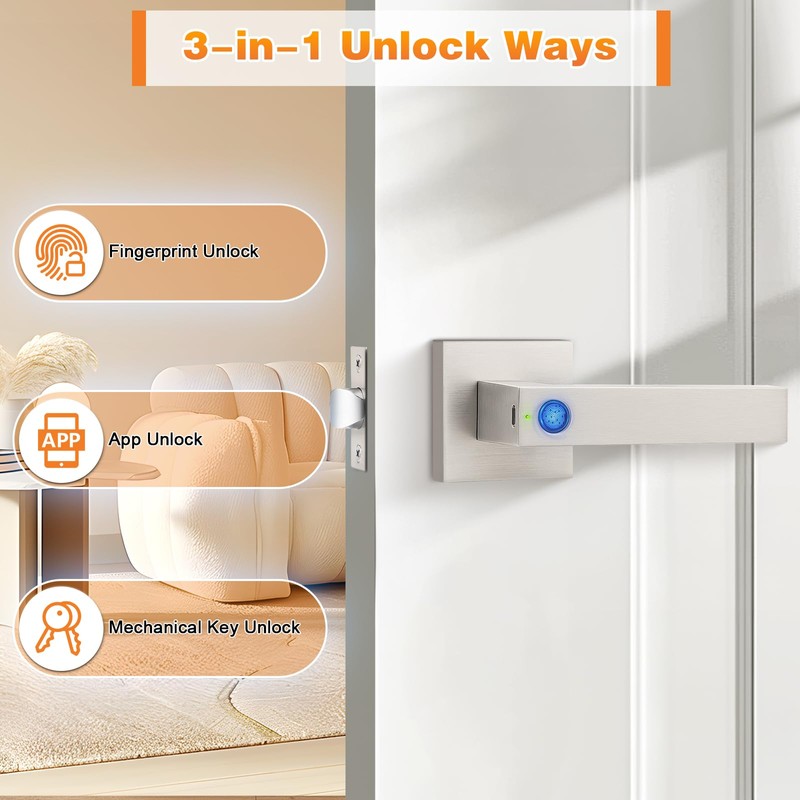 Probrico Smart Lock Keyless Entry Door Lock with Handle, Satin