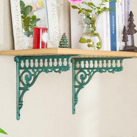 Sungmor 10.6 Inch Cast Iron Green Brackets for Shelves, 2PC Vintage Metal Decorative Angle Support Doorway Bracket, Heavy Duty Victorian Shelves Corbels, Wall Mounted Floating Shelf Bracket
