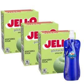 Jel-O Instant Pudding & Pie Filling Mix, 3.4 oz Box (Pack of 3) with Candy Freezer Collapsible Bottle (Pistachio Flavor) – Bottle