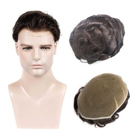 Amiable Toupee for Men Human Hair Full Soft French Lace Hair Pieces for Men, European Human Hair Mens Replacement System(7x9 inch, 3)