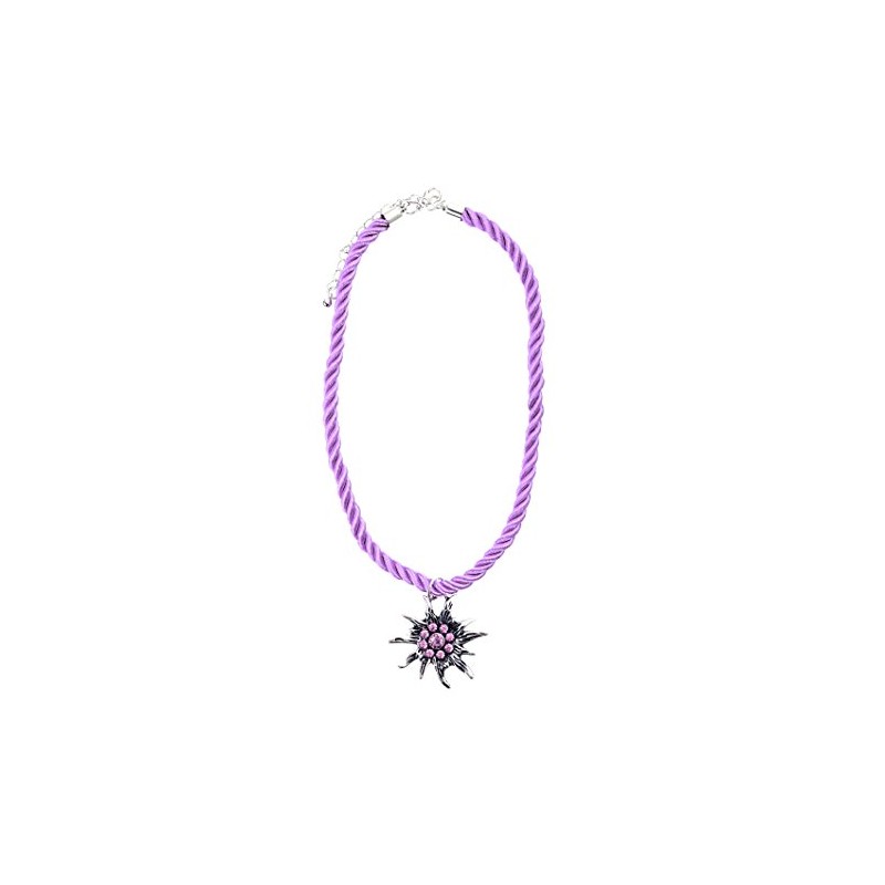 Alpin-Trachten Costume Necklace with Rhinestones Edelweiss Pendant and Satin Cord