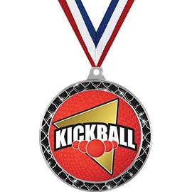 Kickball Black Trellis Medal Silver, 2.5" Kickball Prizes, Kids Kickball Trophy Medal Awards 5 Pack Prime