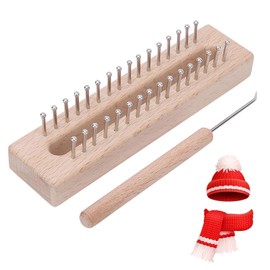 Beufee Wooden Knitting Loom with Elbow Crochet Hook Rectangular Hand Weaving Machine Loom Weaving Kit Knitting Board 32 Pegs for Scarf Sweater Scarf Hat Craft