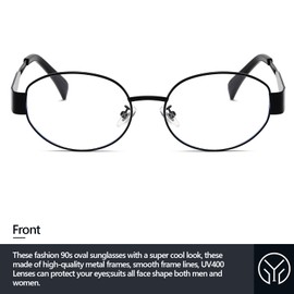 YouthMall Trendy Oval Sunglasses for Women Men Retro Metal Oval Sun Glasses 90s Vintage Shades, Black/Clear, MM