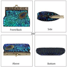 YYW Vintage Clutch Sequin Teal Peacock Unusual Antique Beaded Sequin Evening Handbag Women's Fashion Designer Elegant Purse (Purple)