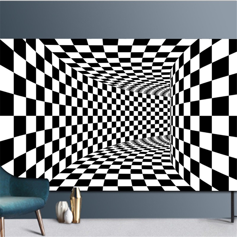 Black and White Checkered 3D Visual Effect Floor Rug Mat