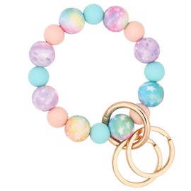 BAOSIWA Silicone Beaded Keychain Wristlet Key Ring Bracelet Cute Car Key Chain Holder with 2 Keyrings for Women Girls Galaxy