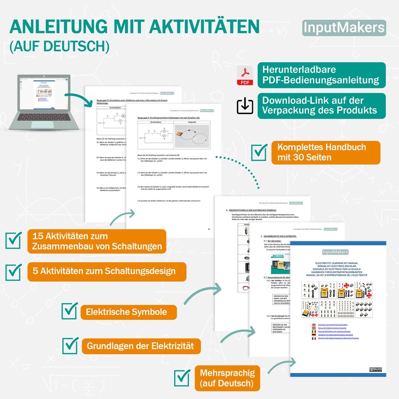 InputMakers Elektrobaukasten für Kinder mit Multimeter Digital, stromkreis bausatz kinder,