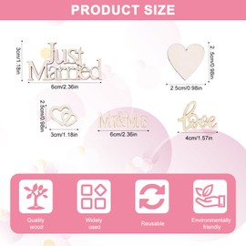 Yeria Pack of 120 Wooden Confetti Wedding Decoration Table, Heart Confetti Confetti Table Decoration Wedding, Just Married Wedding Decoration, DIY Wedding Decoration Table for Engagement, Valentine's