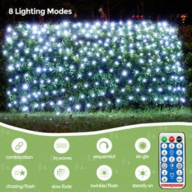 WBao Solar Christmas Net Lights, 360LED 11.5ft x 6.9ft Christmas Bushes Lights with Remote, 8 Lighting Modes, Timer, Waterproof Design for Lawn, Bushes, Trees Outdoor Christmas Decorations, Cool White