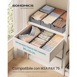 SONGMICS Organizer Cassetti Pieghevole, Divisori per Armadio Interno, Set di 3, 19/22 x 50 x 10 cm, Organizer Biancheria Intima Salvaspazio, Grigio Tortora, Collezione Tina RUS017GD01