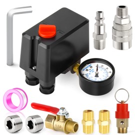 MEANLIN MEASURE Air Compressor Pressure Switch Control Valve 120-150 PSI 110V-240V 4-way Replacement Parts With 0-200 Pressure gauge and Safety Pressure Relief Valve