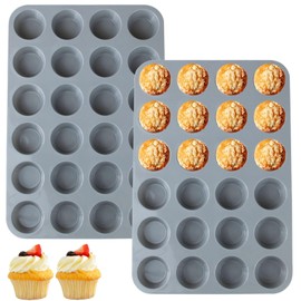 LERIYUFS 24 Cups Silicone Mini Muffin Pan Set, Nonstick Mini Cupcake Pans, BPA Free Small Muffin Tin for Baking, Set of 2 (Grey+Grey)