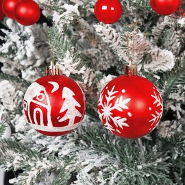 MHwan Christmas Baubles, Pack of 44 Beautifully Painted Christmas Baubles, Plastic, Shatterproof and Durable, Sparkling Christmas Tree Decoration, 6 cm and 3 cm, Red and White Christmas Tree Baubles