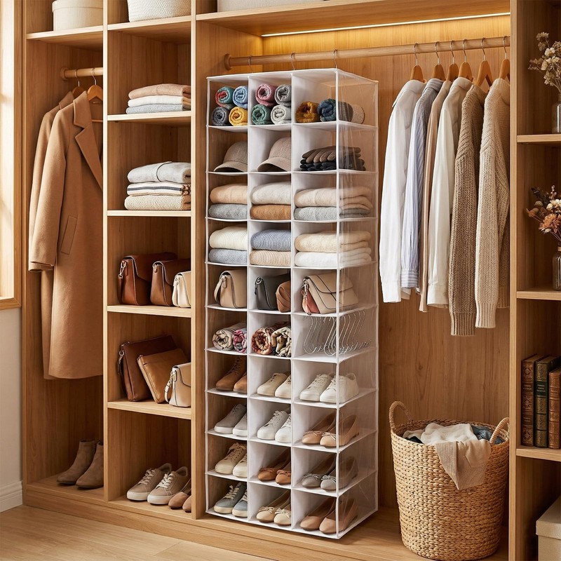 coastal rose Hanging Shoe Closet Organizer, 30 Sections Hanging Closet