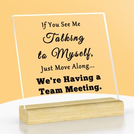 Work Colleague Gifts for Women Men Team Meeting Office Decor Meeting Room Sign Coworker Gifts Meeting Funny Working from Home Sign Acrylic Plaque with Stand Work Bestie Gifts Employee Gifts
