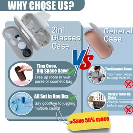 eagosion 2in1 Glasses & Contact Lens Case with Cleaning Cloth Built-in Mirror,Multifunction Tweezers & Solution Bottle Portable Double-Layer storage Travel Kit for Eyeglasses & Contacts(white)