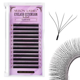 Arison Lashes 5D W Eyelash Extension 0.07mm C Curl 9mm Pre Fanned Volume Lashes Premade Fans 12 Rows Soft Matte Faux Silk
